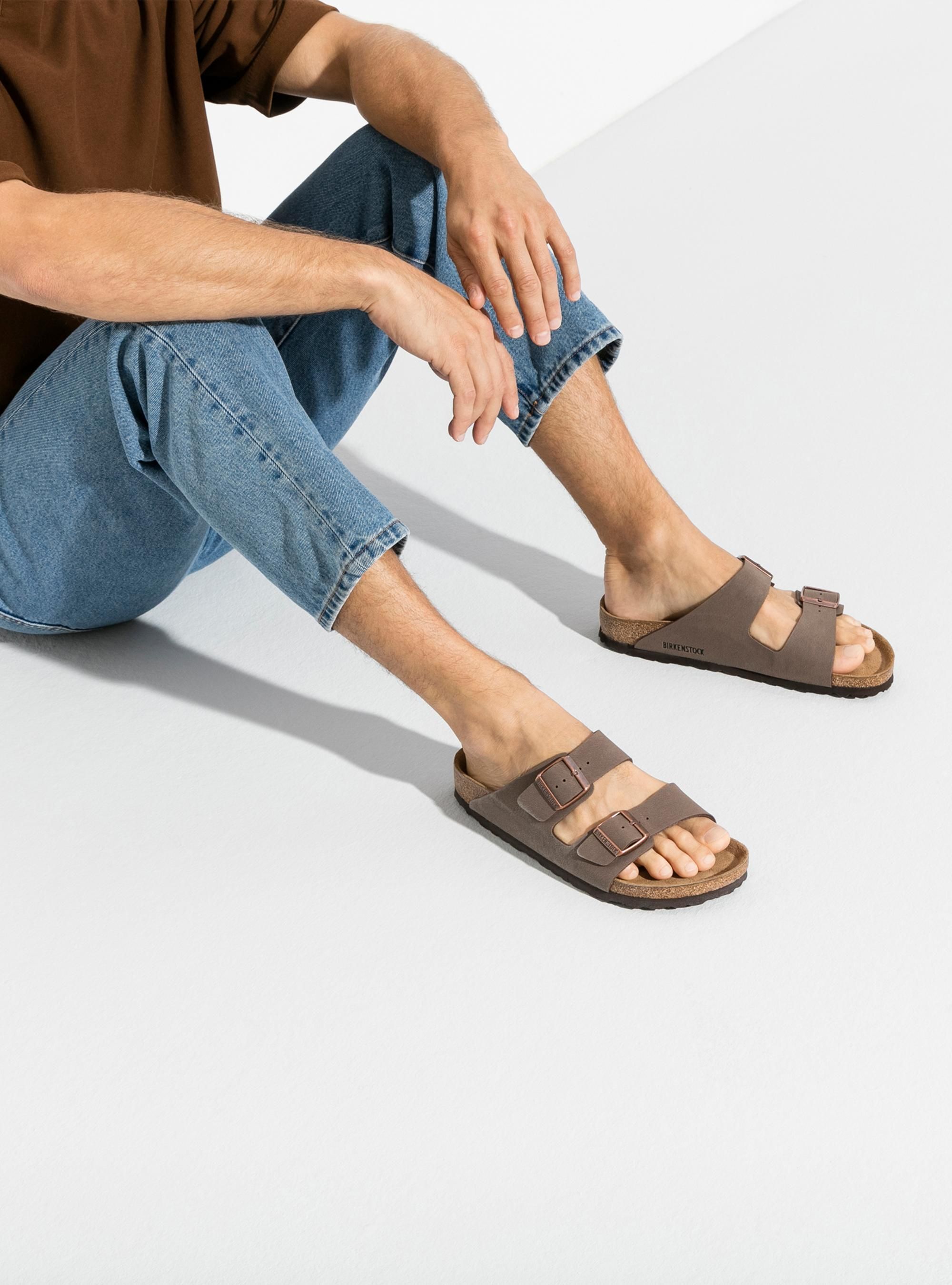 Birkenstock Męskie Klapki Arizona Birkibuc - Brązowe