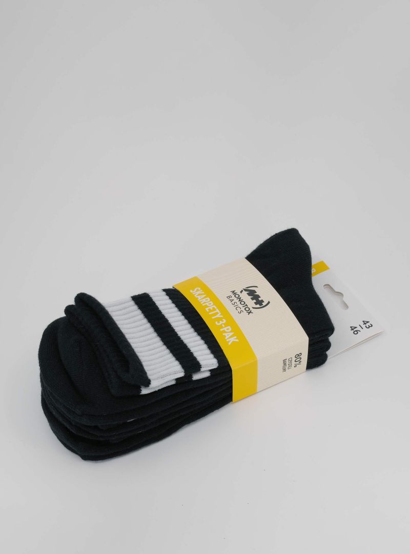 Monotox Męskie Skarpety High Stripes 3pak - Czarne