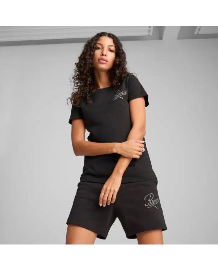 Puma Damski T-shirt Ess Script Tee Puma 68498201 Czarny | Sklep Monotox