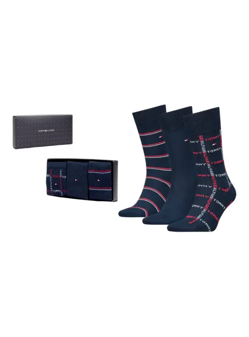 Tommy Hilfiger Męskie Skarpety Th Men Sock 3p Giftbox Grid St 701224445001 Granatowy | Sklep Monotox