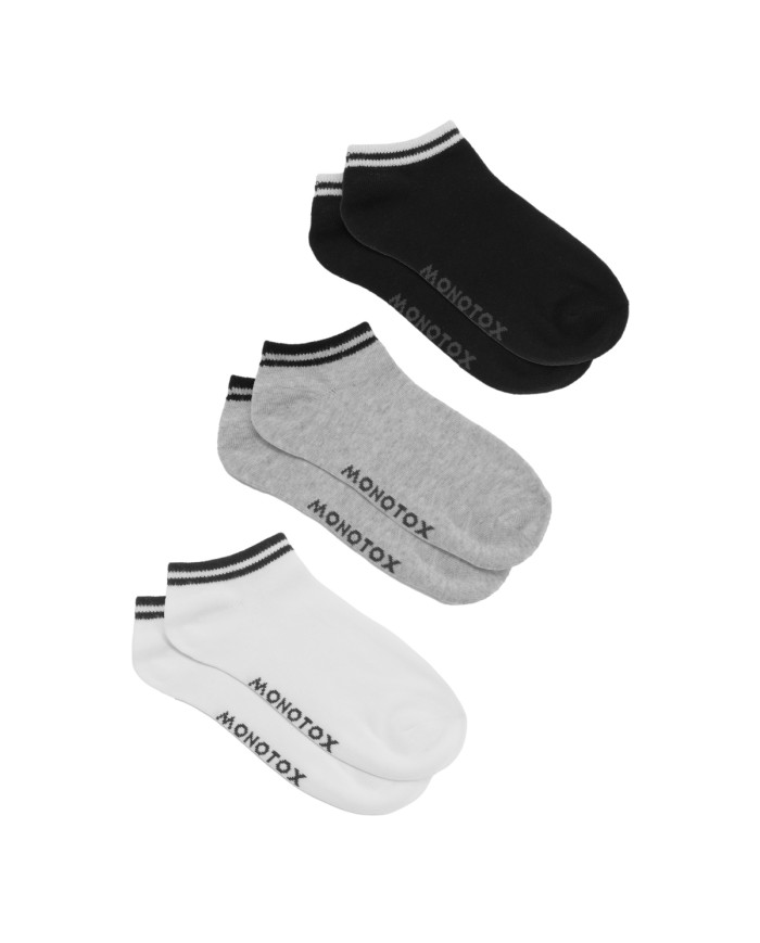 Monotox Męskie Skarpety No-Show Stripes 3-PAK MX11005 White / Gray / Black | Sklep Monotox
