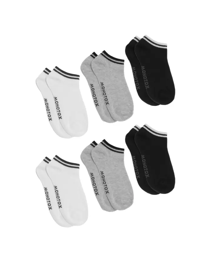 Monotox Męskie Skarpety No-Show Stripes 6-PAK MX11008 Białe/Szare/Czarne | Sklep Monotox