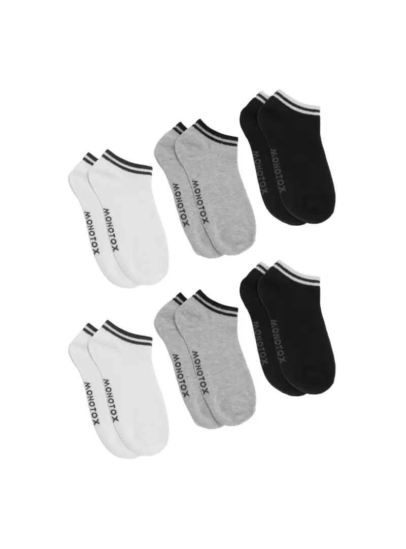 Monotox Męskie Skarpety No-Show Stripes 6-PAK MX11008 Białe/Szare/Czarne | Sklep Monotox