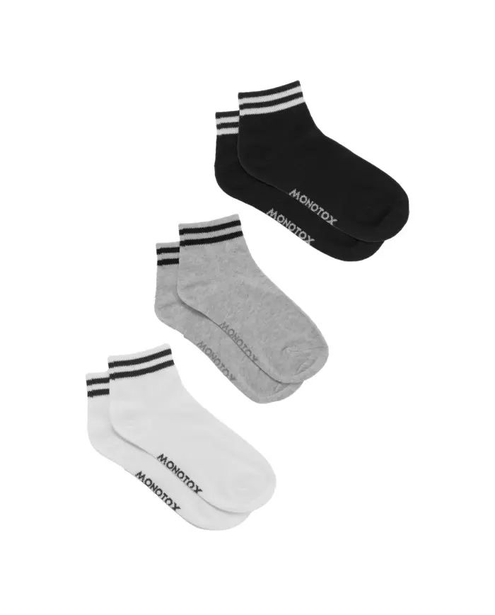 Monotox Męskie Skarpety Ankle Stripes 3-PAK MX11009 Białe/Szare/Czarne | Sklep Monotox