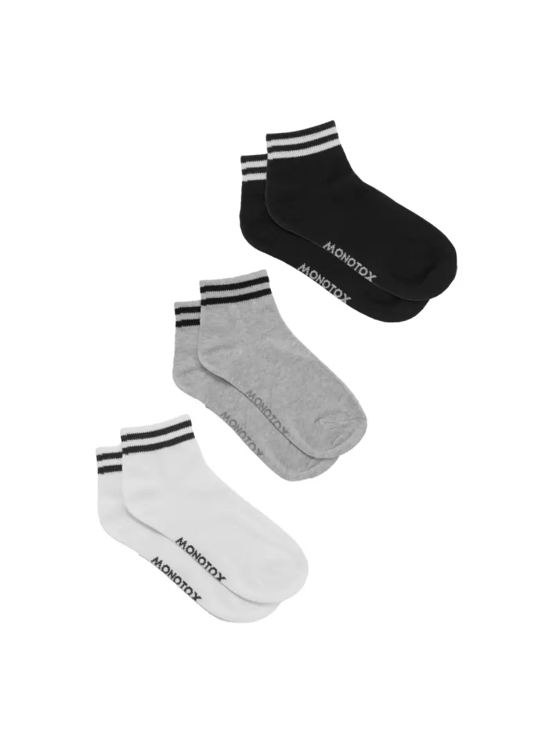 Monotox Męskie Skarpety Ankle Stripes 3-PAK MX11009 Białe/Szare/Czarne | Sklep Monotox