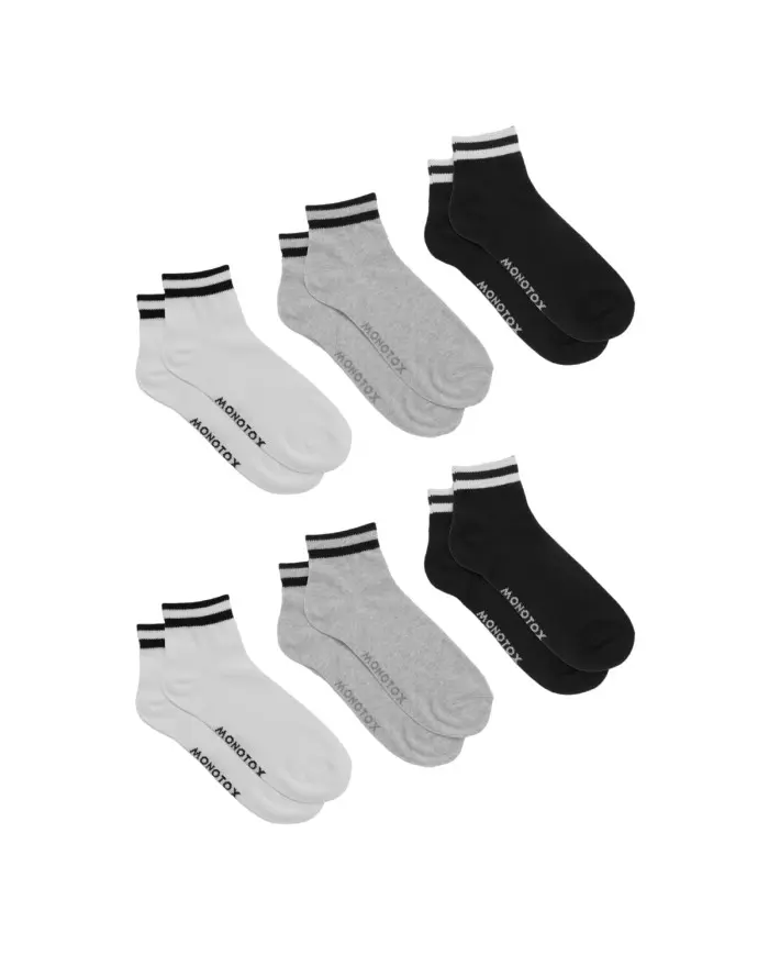 Monotox Męskie Skarpety Ankle Stripes 6-PAK MX11012 White / Gray / Black | Sklep Monotox