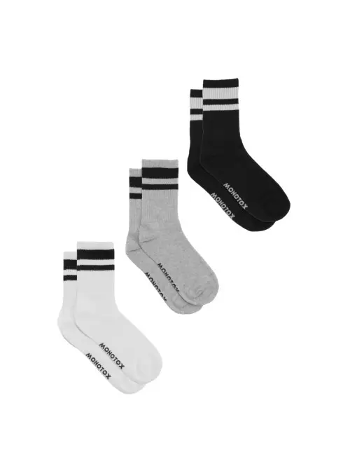 Monotox Męskie Skarpety High Stripes Mono 3-PAK MX11016 Białe/Szare/Czarne | Sklep Monotox