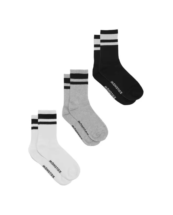 Monotox Męskie Skarpety High Stripes Mono 3-PAK MX11016 Białe/Szare/Czarne | Sklep Monotox