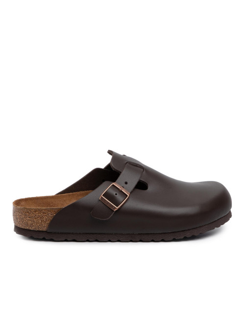 Birkenstock Klapki męskie BOSTON LEATHER UNISEX REGULAR 0060101 - Brązowe | Sklep Monotox