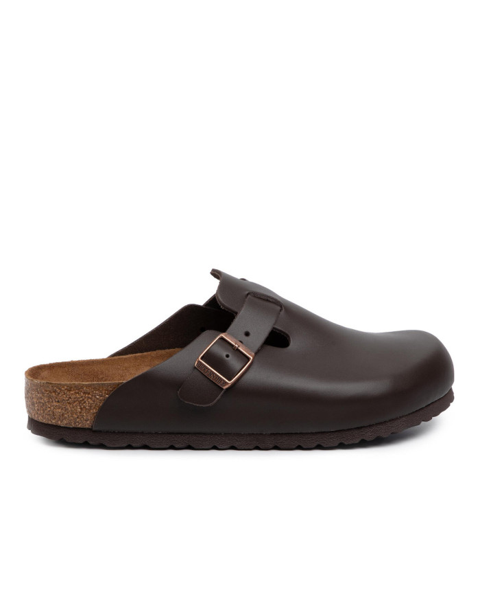 Birkenstock Klapki męskie BOSTON LEATHER UNISEX REGULAR 0060101 - Brązowe | Sklep Monotox