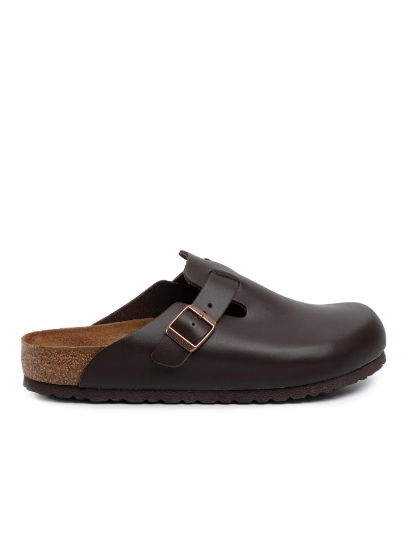 Birkenstock Klapki męskie BOSTON LEATHER UNISEX REGULAR 0060101 - Brązowe | Sklep Monotox