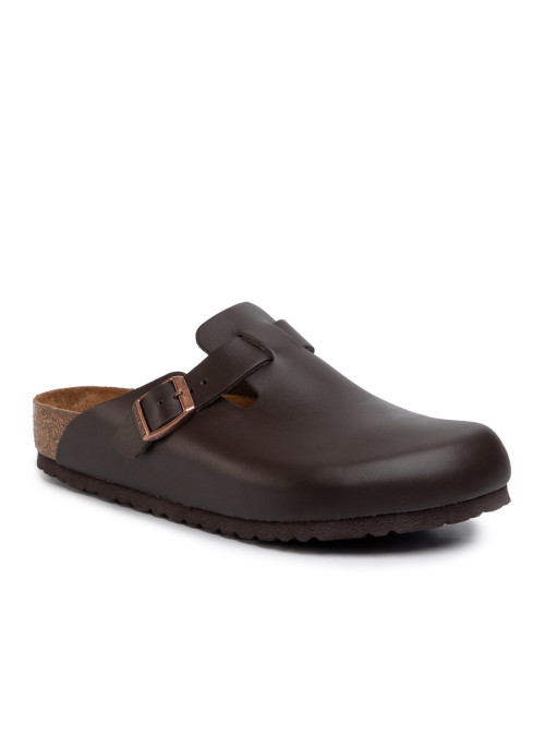Birkenstock Klapki męskie BOSTON LEATHER UNISEX REGULAR 0060101 - Brązowe | Sklep Monotox