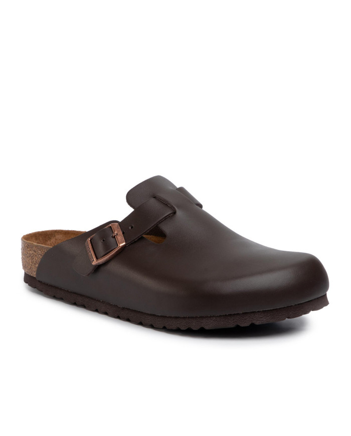 Birkenstock Klapki męskie BOSTON LEATHER UNISEX REGULAR 0060101 - Brązowe | Sklep Monotox