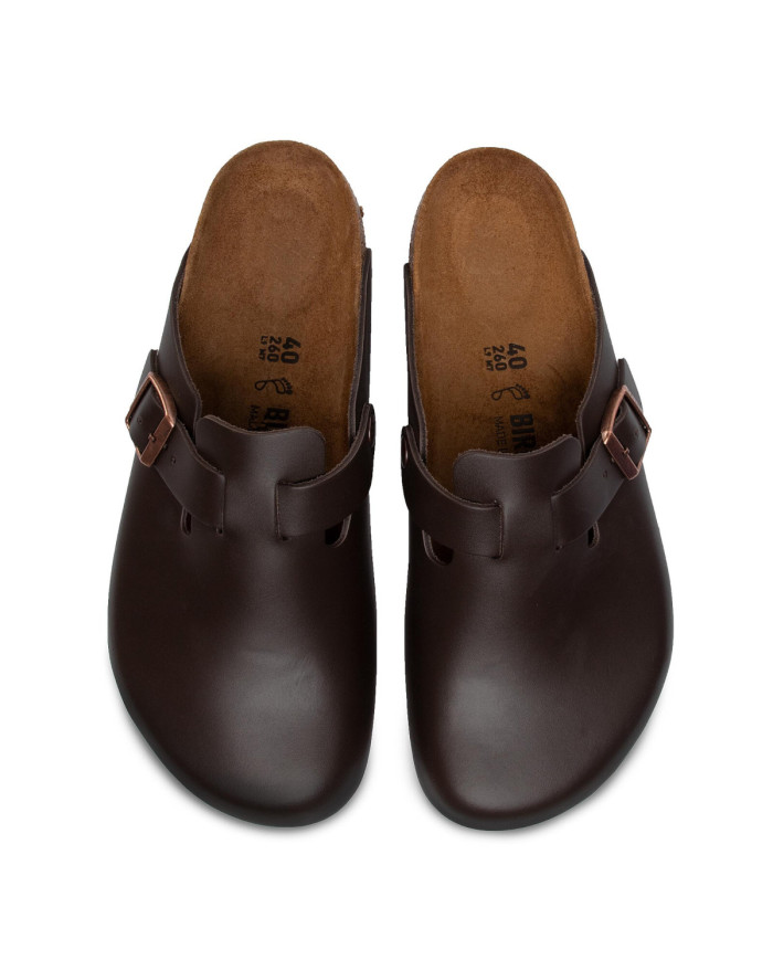 Birkenstock Klapki męskie BOSTON LEATHER UNISEX REGULAR 0060101 - Brązowe | Sklep Monotox