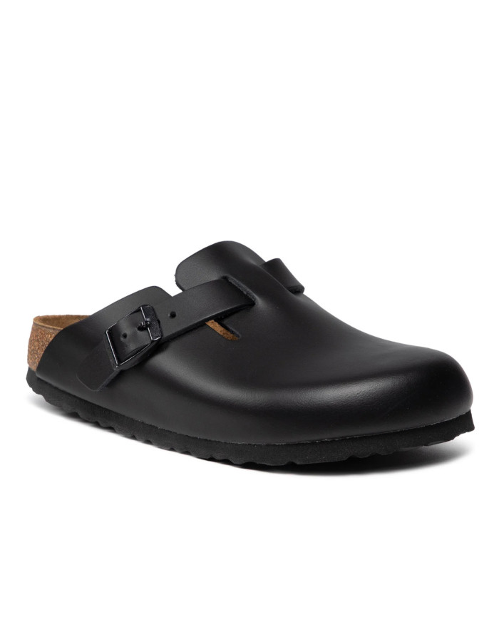 Birkenstock Klapki damskie BOSTON LEATHER UNISEX NARROW 0060193 - Czarne | Sklep Monotox