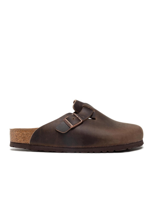 Birkenstock Klapki męskie BOSTON OILED LEATHER UNISEX REGULAR 0860131 - Brązowe | Sklep Monotox