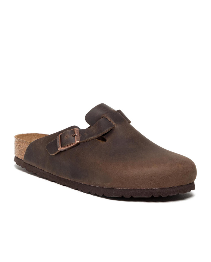 Birkenstock Klapki męskie BOSTON OILED LEATHER UNISEX REGULAR 0860131 - Brązowe | Sklep Monotox