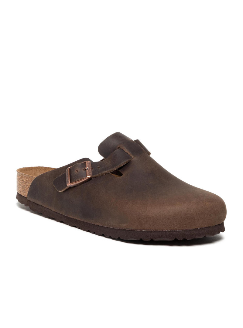 Birkenstock Klapki męskie BOSTON OILED LEATHER UNISEX REGULAR 0860131 - Brązowe | Sklep Monotox