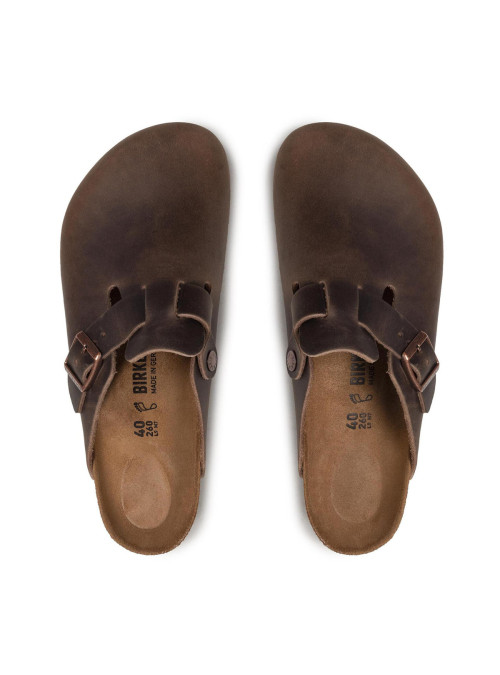 Birkenstock Klapki męskie BOSTON OILED LEATHER UNISEX REGULAR 0860131 - Brązowe | Sklep Monotox