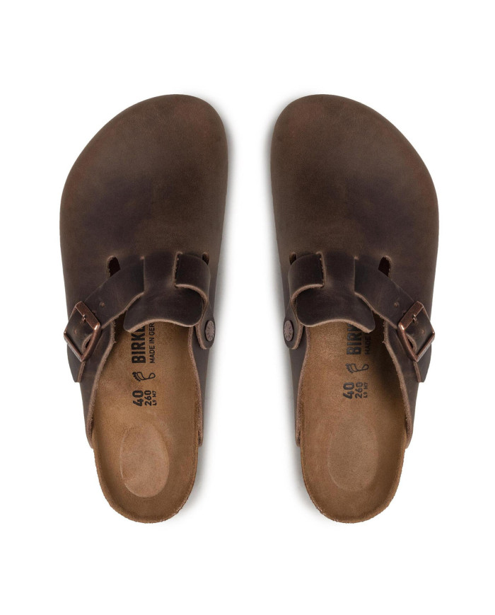 Birkenstock Klapki męskie BOSTON OILED LEATHER UNISEX REGULAR 0860131 - Brązowe | Sklep Monotox