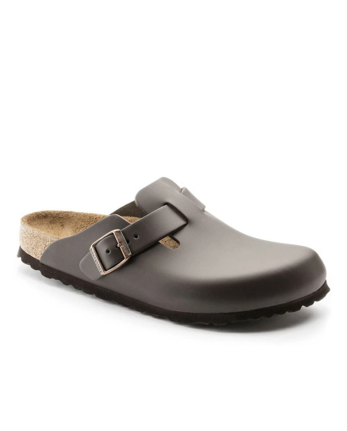 Birkenstock Klapki damskie BOSTON LEATHER UNISEX NARROW 0060103 - Brązowe | Sklep Monotox