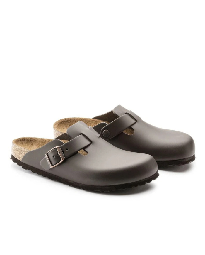Birkenstock Klapki damskie BOSTON LEATHER UNISEX NARROW 0060103 - Brązowe | Sklep Monotox
