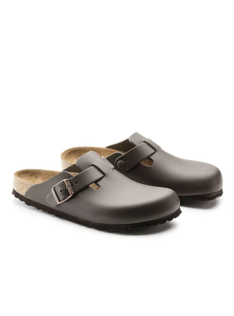 Birkenstock Klapki damskie BOSTON LEATHER UNISEX NARROW 0060103 - Brązowe | Sklep Monotox