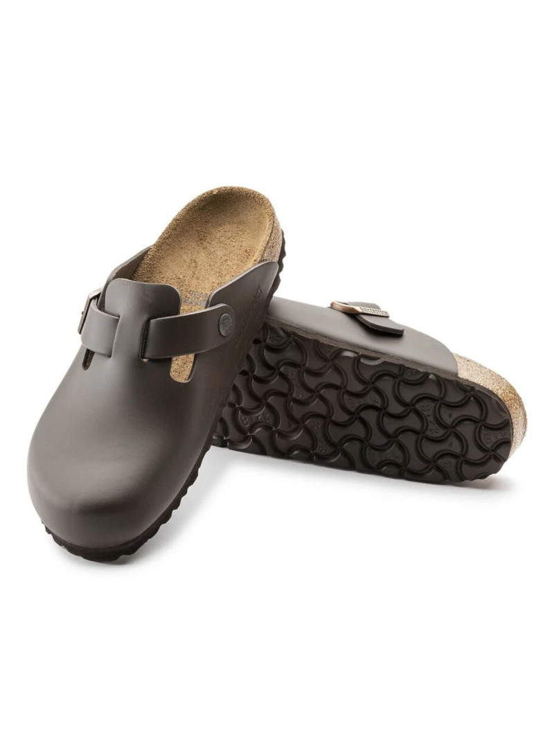 Birkenstock Klapki damskie BOSTON LEATHER UNISEX NARROW 0060103 - Brązowe | Sklep Monotox