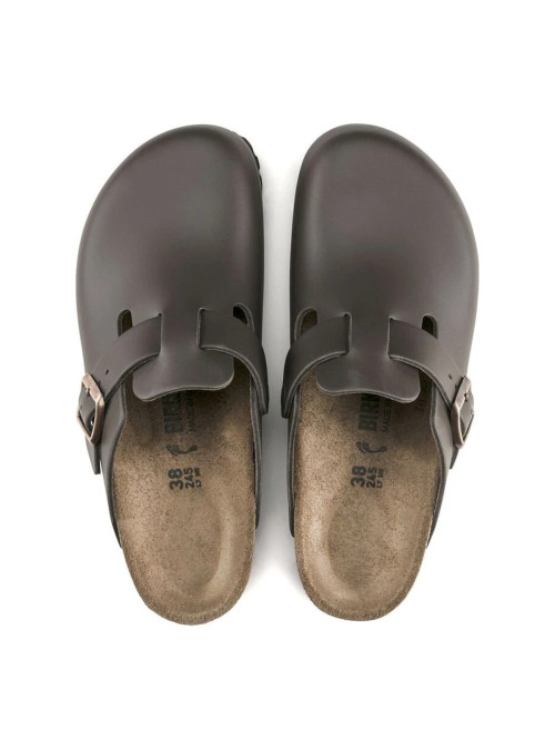Birkenstock Klapki damskie BOSTON LEATHER UNISEX NARROW 0060103 - Brązowe | Sklep Monotox