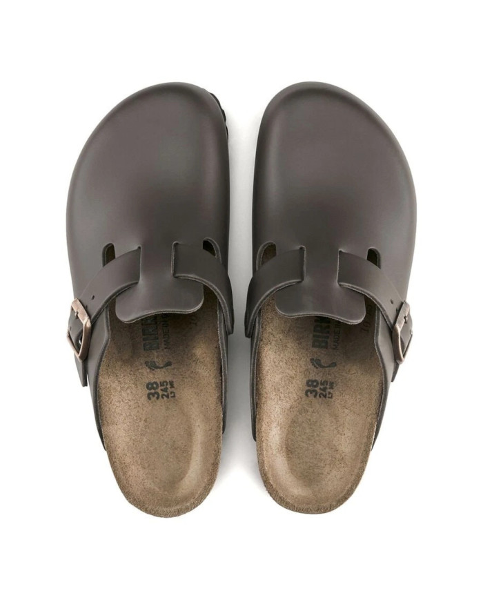 Birkenstock Klapki damskie BOSTON LEATHER UNISEX NARROW 0060103 - Brązowe | Sklep Monotox