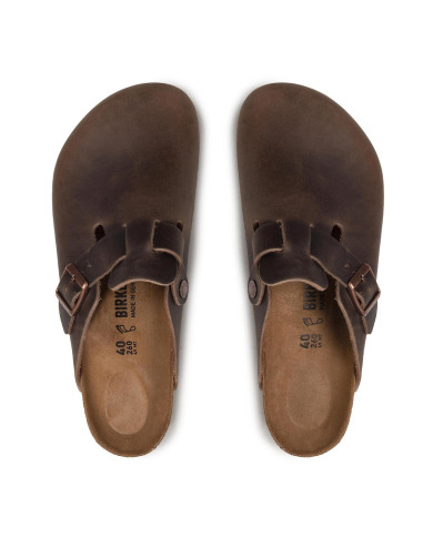 Birkenstock Klapki męskie BOSTON OILED LEATHER UNISEX REGULAR 0860131 - Brązowe | Sklep Monotox
