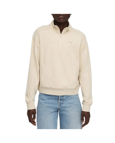 Puma Bluza damska CLASS RELAXED HALF-ZIP CREW 69187387 - Beżowa | Sklep Monotox